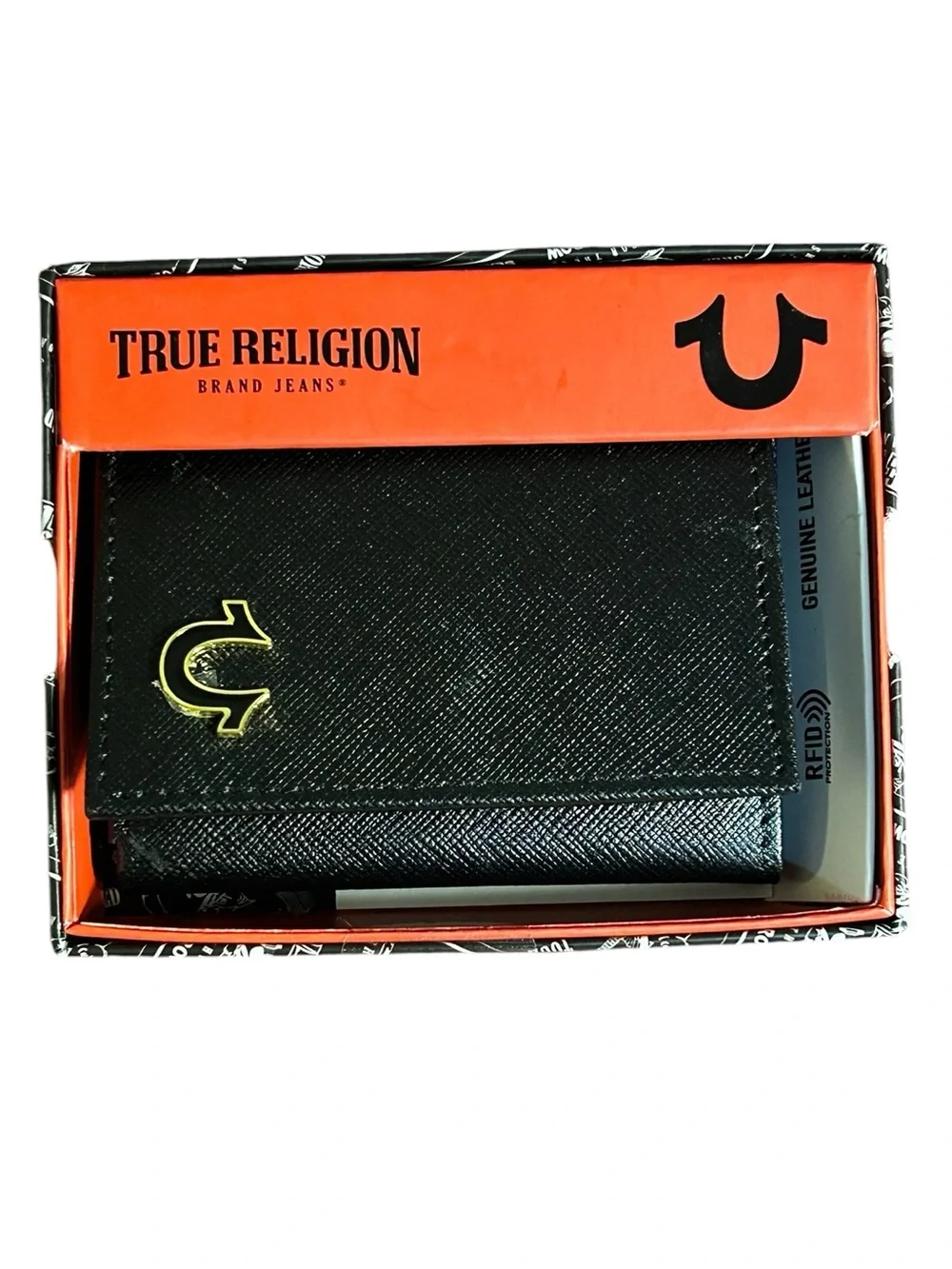 NWT True Religion Brand Jeans Men's Genuine Leather Wallet Black